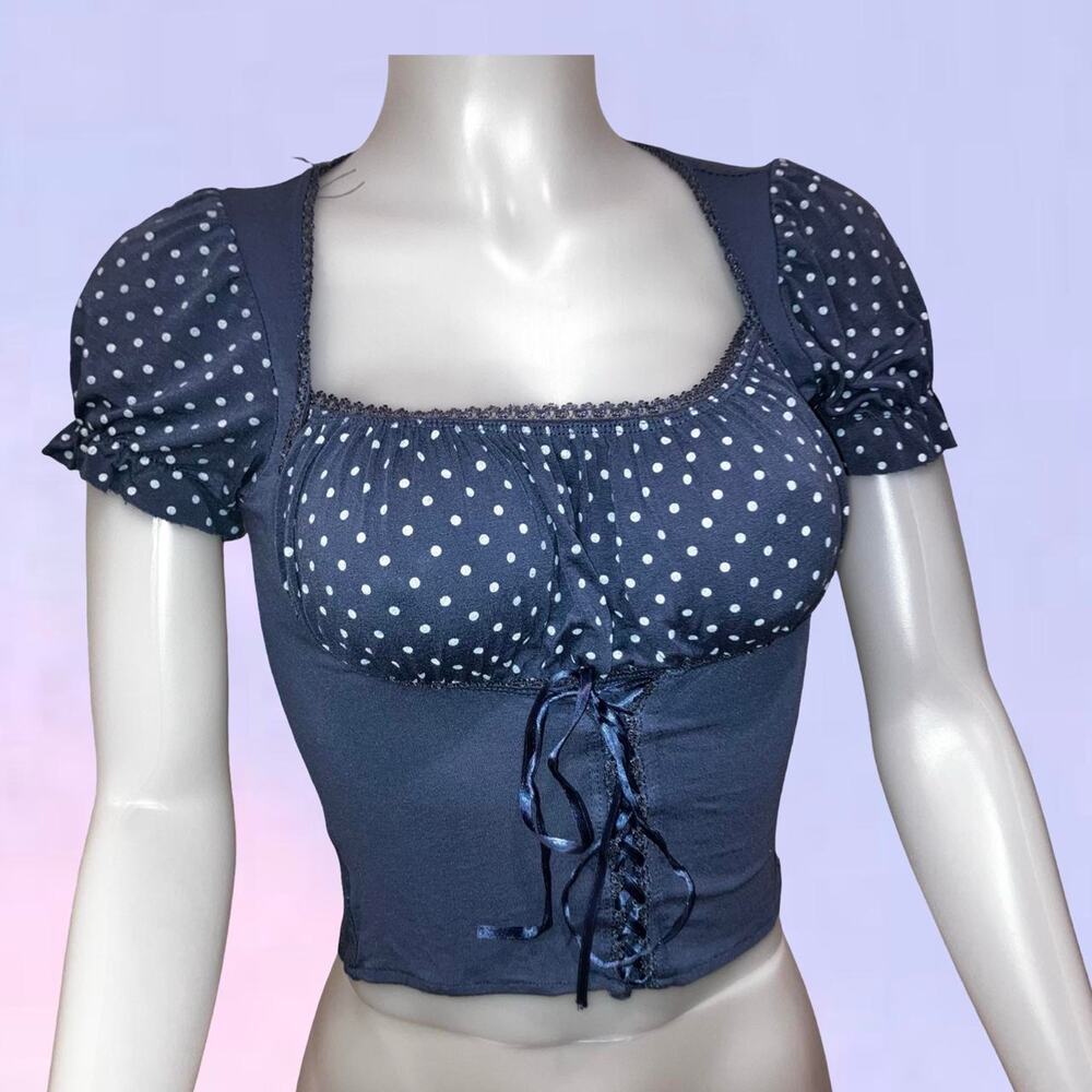 Vintage 90s y2k peasant milkmaid top polka dot